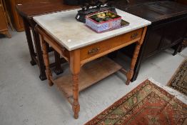 A Victorian ash washstand having marble top, width approx. 78cm (selling for St Johns Hospice,