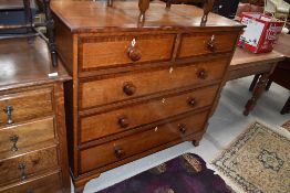 A 19th Century oak and mahogany crossbanded chest of two over three drawers, width approx. 110cm (