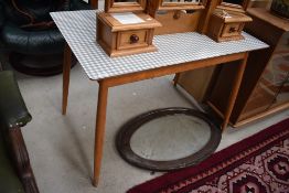 A mid century beech wood frame kitchen utility table with laminated top by Kandya in good condition