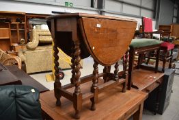 An early 20th Century oak twist gateleg occasional or small dining table