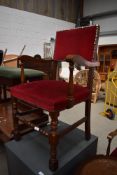 A pair of vintage stained frame dralon carver chairs