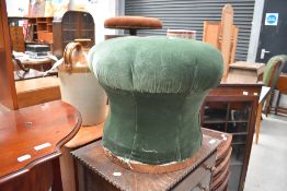 A Victorian footstool, mushroom style , later dralon upholstery, part finished project
