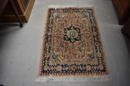 A Persian Shirvan style silk carpet rug/prayer mat, approx. 105 x 70cm