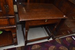 A 19th Century oak side table having frieze drawer, of plain form, width approx. 77cm (selling for