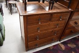 A late 19th or early 20th Century oak chest of two over three drawers, width approx. 92cm (selling