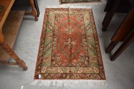 A Persian Shirvan style silk carpet rug/prayer mat, approx. 105 x 70cm