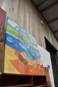 A large oil on canvas, abstract landscape scene