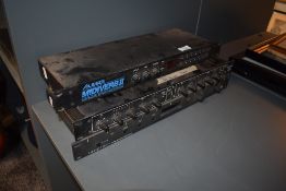 An Alesis studio or recording Reverb unit Midiverb II effects processor and two rack mounted effects