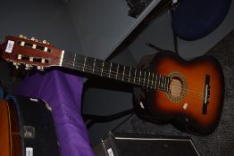 An unlabelled classical guitar