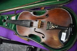 A traditional violin, probably early 20th Century, printed label for James Murray, Dumfries (