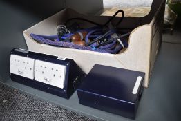 A box of top of the range stereo speakers connections and speaker cable - this lot includes the Russ