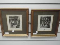 Two etchings, inc after Louis Buffet, tavern scenes, each 18 x 14cm, plus frame and glazed