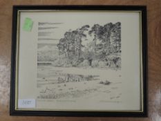 A print, after Alfred Wainwright, Friars Crag, Derwentwater, signed, 17 x 17cm, plus frame and