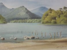 A watercolour, Kim Binns, lake landscape, signed, 39 x 56cm, plus frame and glazed