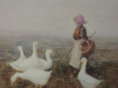 A watercolour, Tom Anderton, farmer and ducks, signed, 27 x 28cm, plus frame and glazed