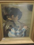 A print, after Hendrick Ter Bruggher, Flute Player , 56 x 40cm, plus frame and glazed