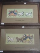 A pair of prints, after Cecil Aldin, The Liverpool and Glasgow Coaches, 27 x 46cm, plus frame