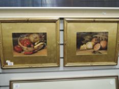 A pair of watercolours, still life, C19th, 15 x 23cm, plus frame and glazed