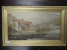 A watercolour, harbour scene, 29 x 54cm, plus frame and glazed
