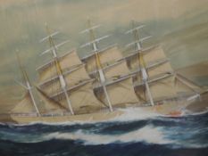 A watercolour, John W Hardcastle, Clyde clipper/ barque, Queen Margaret, signed, 50 x 70cm, plus