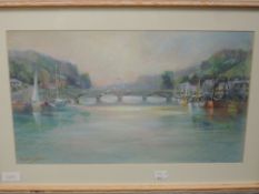 A pastel sketch, Roy Stringfellow, Evening Light Looe, signed and attributed verso, 26 x 43cm,