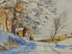 A watercolour, Tom Oldham, Frosty Morning, signed, and attributed verso, 24 x 31cm, plus frame and