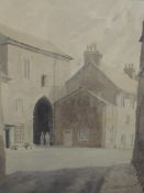 A watercolour, E Michael Bottomley, Norman Kerr's bookshop Cartmel, signed and dated 1971, 31 x
