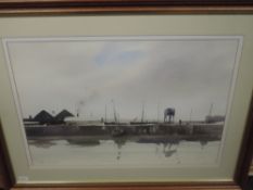 A watercolour, John, harbour scene, indistinctly signed, 43 x 63cm, plus frame and glazed