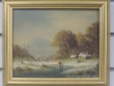 An oil painting, J Bos, winter landscape, signed, 19 x 24cm, plus frame