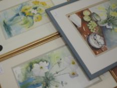 Two watercolours, Bridget Atkins, Yellow Daises, and still life, signed, 25 x 16cm and 26 x 18cm,