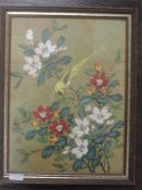 A watercolour, Oriental bird and foliage, 40 x 30cm, plus frame and glazed