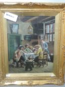 A pair of oil paintings, H C Devinck, An Amusing Story, and Solo Whist, tavern scenes, each 49 x