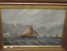 An oil painting, sailing smacks off Kent, 40 x 60cm, plus frame and glazed