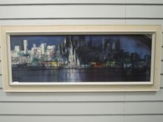 An oil painting, in the style of Gregory, impressionist sky line, indistinctly signed, 33 x 98cm,