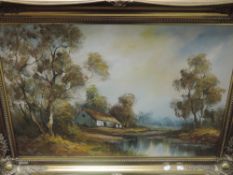 An oil painting, Charles, cottage landscape, indistinctly signed, 50 x 75cm, plus frame