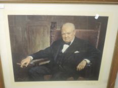 A print, after A Pain, Winston Churchill, portrait, We are all of us defending a cause, dated