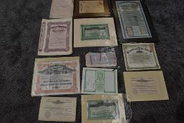 A collection of Share Certificates for Asia including Malaya, China, The South Eastern Gold Mining