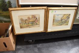 Two watercolours depicting thatched cottages signed Earnest Potter 1913