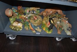 A good collection of mid century plaster cast plaques and animal figures by Bossons twelve in total
