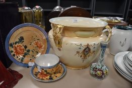 A vintage Adams planter having ivory ground and swag and floral transfer pattern,also included is