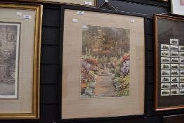 A vintage print of a garden scene after Eleanor Warrington.