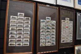 Three framed cigarette card sets of transport interest.