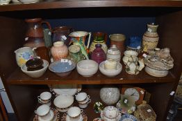 A good selection of vintage and mid century studio pottery inclduing David Fry flambe glaze vase