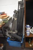 A selection of film equipment and accessories including JVC camera