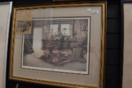 A signed and limited 26/950 print of a Blacksmith after P L Hobbs depicting local Ambleside
