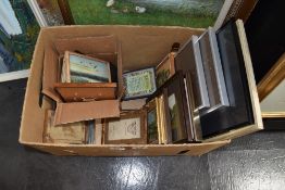 A selection of prints and picture frames including chrome art deco style