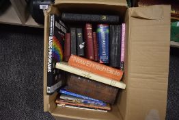 A box of books of religious and cookery interest predominantly.
