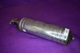 A small chrome cased vintage fire extinguisher marked RAC