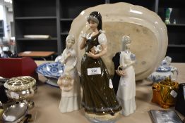 Three Spanish figure or figurines by Gama and Valencia of maidens with dove dog and flowers