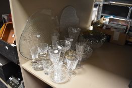 A selection of clear cut crystal glass wares including HM silver swan bonbon dish